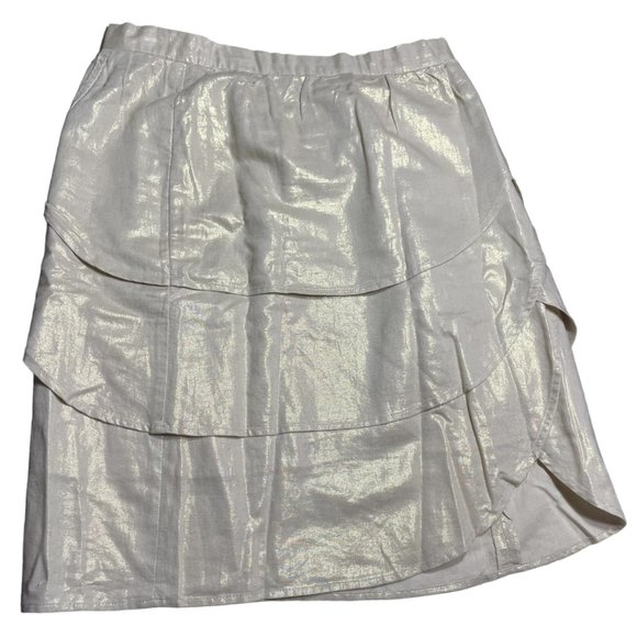 Anthropologie Linen Blend Skirt 6 Edme Esyllte Metallic Scalloped Tulip Gold - Picture 5 of 12